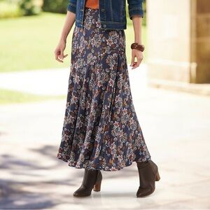 Chadwick’s Floral Blue Pull On Maxi Skirt PXL